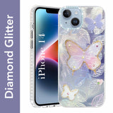 For Apple iPhone 14 Back Cover Case (Luxury Floral Glitter Cute Butterfly | Diamond Studded Camera Bump | Girls & Women Design)