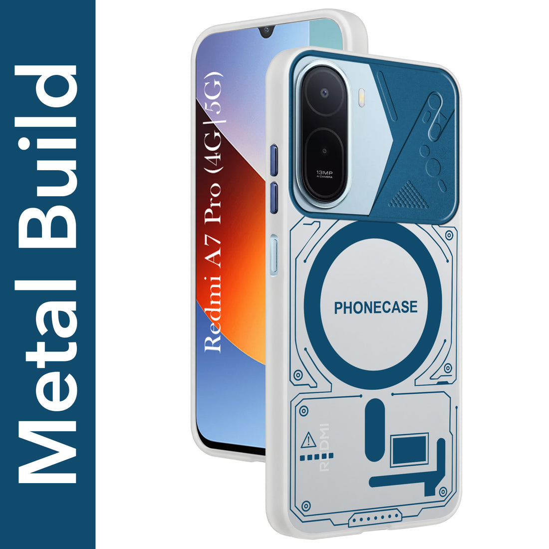 For Redmi A7 Pro 4G|5G Metallic Back Cover Case (Metallic Camera Protection & Buttons | Translucent Milky Shade | Hard Polycarbonate)