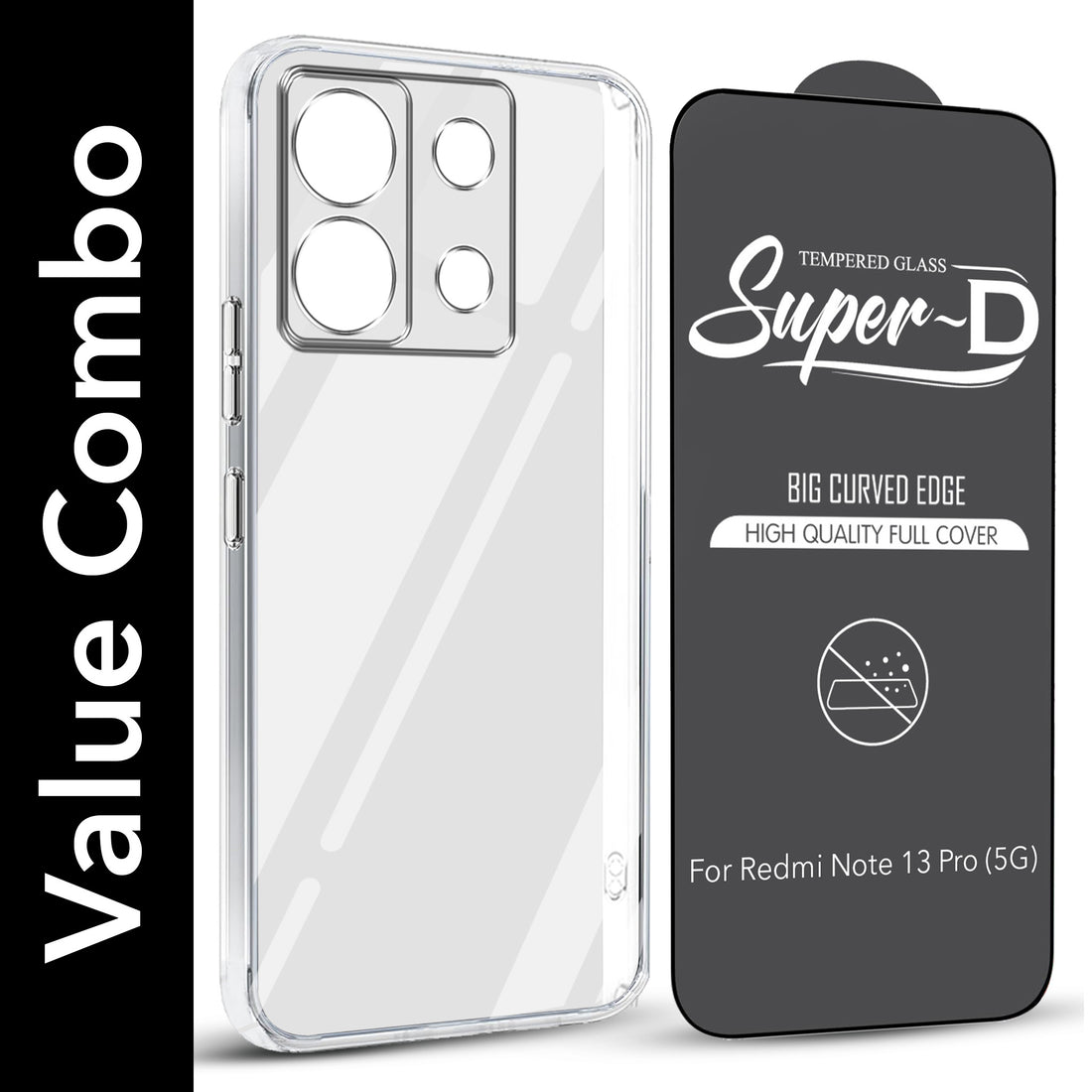 For Redmi Note 13 Pro Combo with Back Cover and 9H Tempered Glass (Lifetime Anti-Yellow | Sleek Hard Crystal | Oleophobic Coating Screen Glass)
