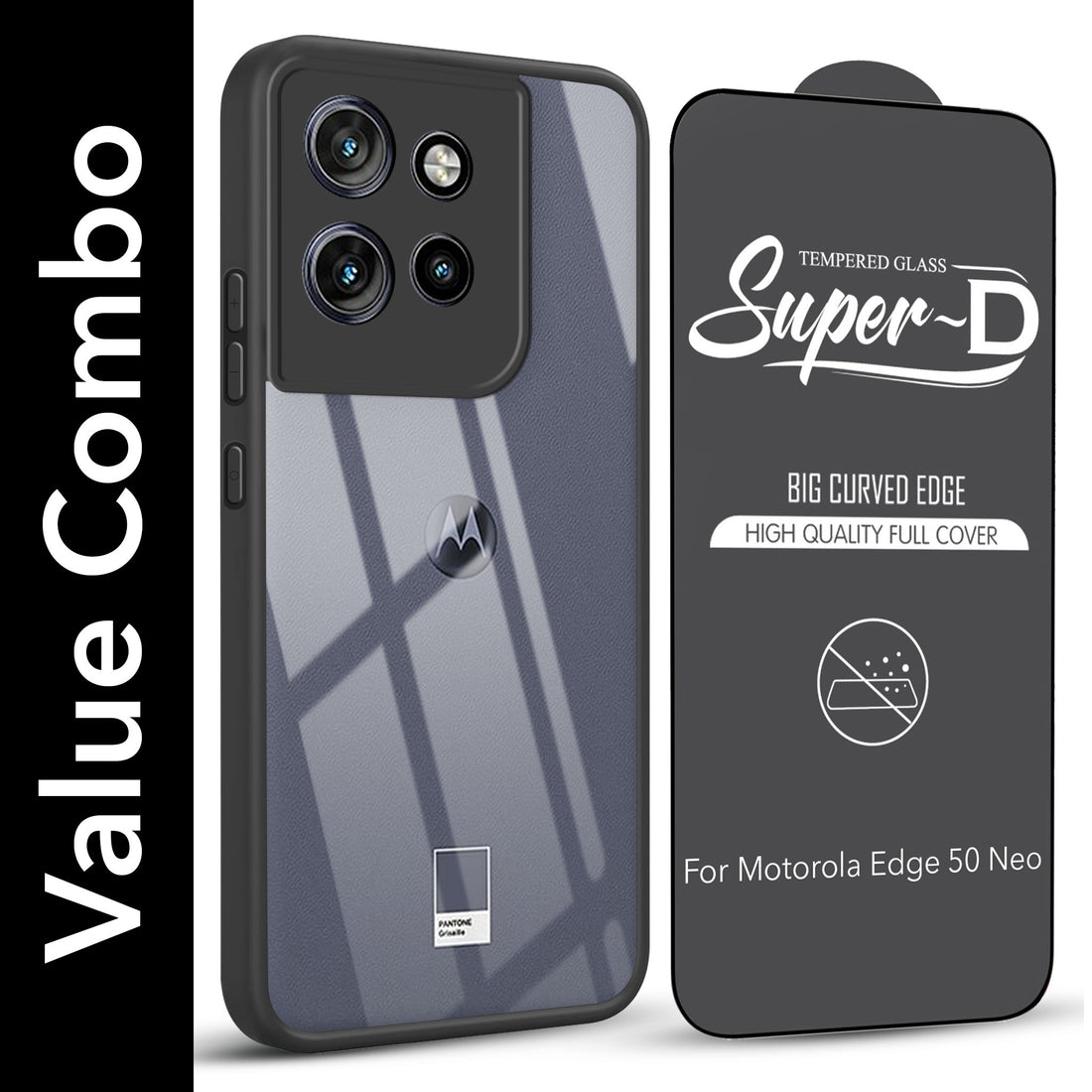 For Motorola Moto Edge 50 Neo Combo with Back Cover and 9H Tempered Glass (Lifetime Anti-Yellow | Crystal Clear Shockproof | Oleophobic Coating Screen Glass)