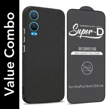 For OnePlus Nord CE 4 Lite Combo with Back Cover and 9H Tempered Glass (Liquid Silicone | Camera Protection | Oleophobic Coating Screen Glass)