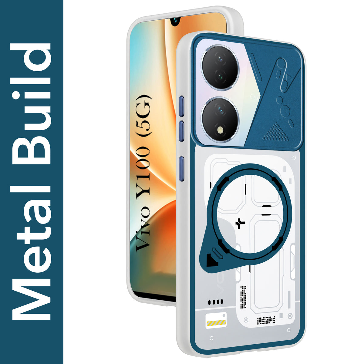 For Vivo Y100 5G Metallic Back Cover Case (Metallic Camera Protection & Buttons | Translucent Milky Shade | Hard Polycarbonate)