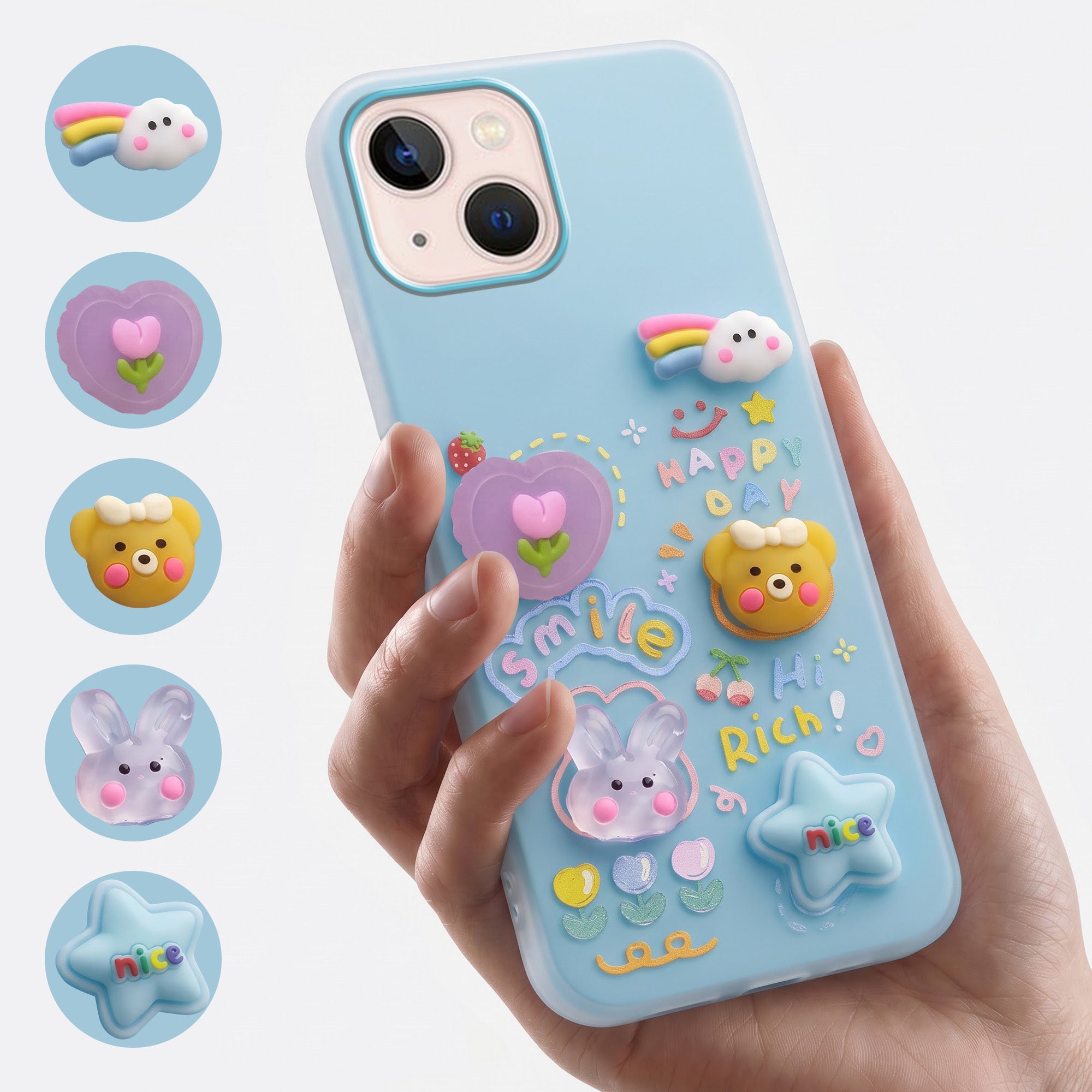For Apple iPhone 13 Back Cover Case (Cute 3D cartoon charms design | Slim Aesthetic Case for Girls | Camera Protection | Hard Unbreakable)