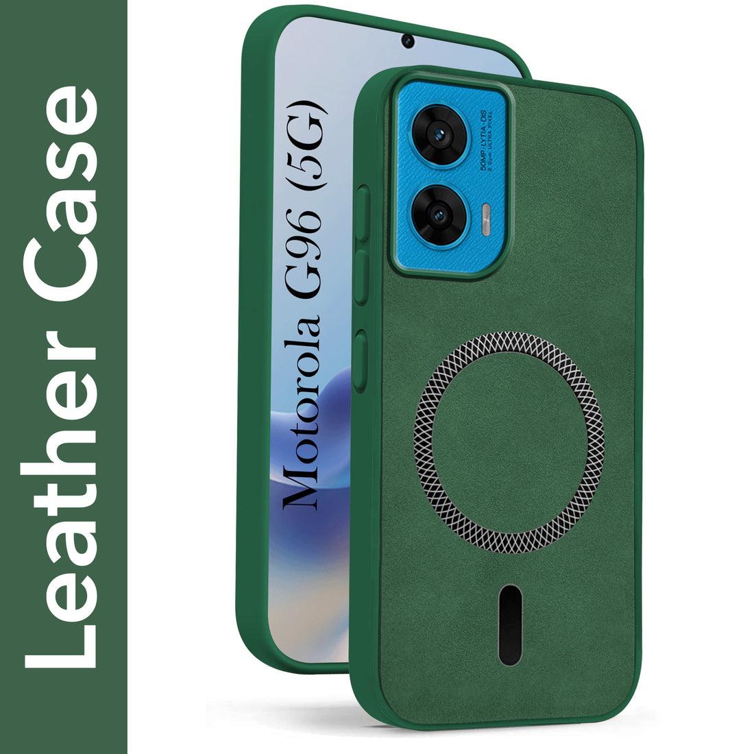 For Motorola Moto G96 Back Cover Case Leather Finish (MagSafe Compatible Wireless Charging | Soft Touch | Camera Bump Protection)