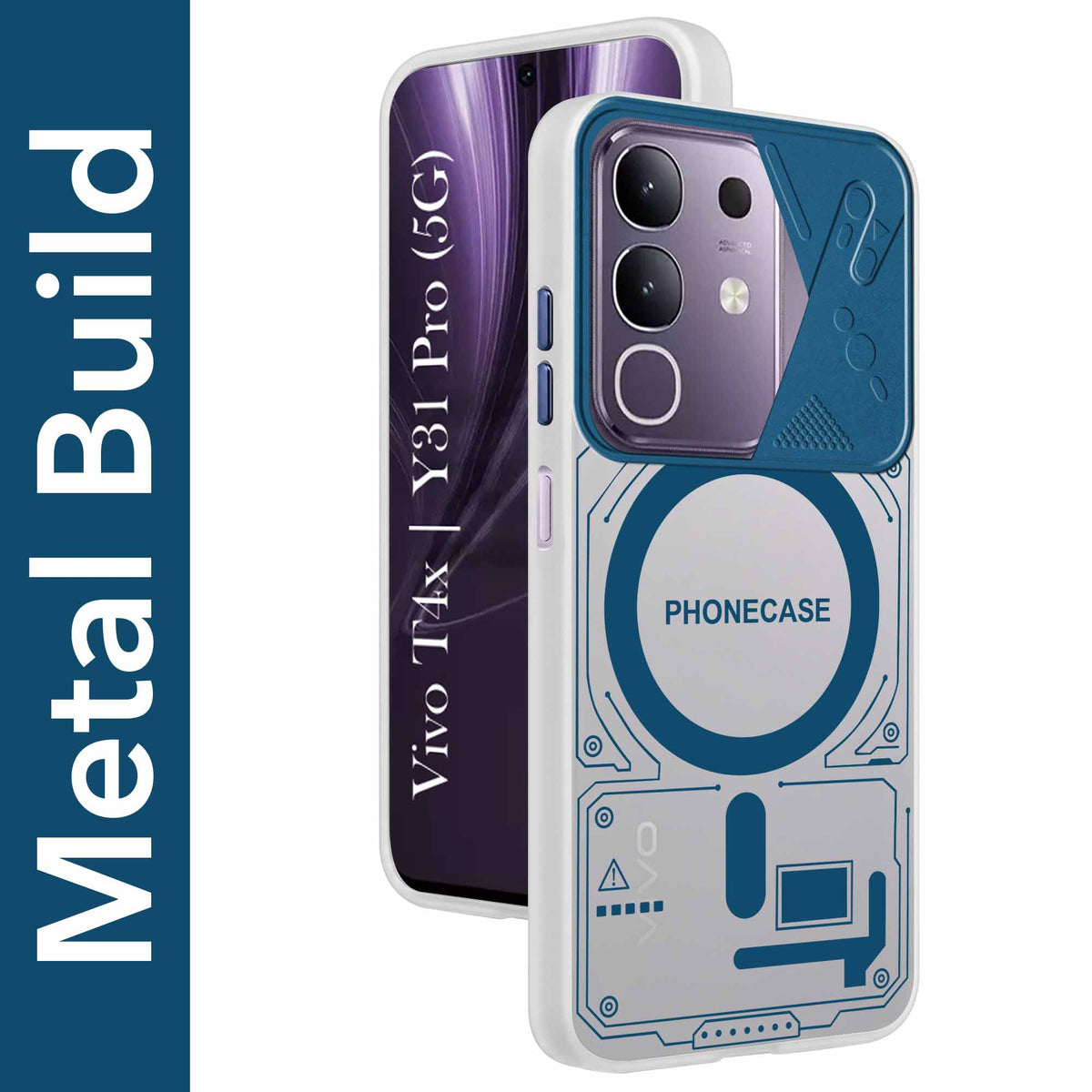 For Oppo A3 Pro 5G Metallic Back Cover Case (Metallic Camera Protection & Buttons | Translucent Milky Shade | Hard Polycarbonate)