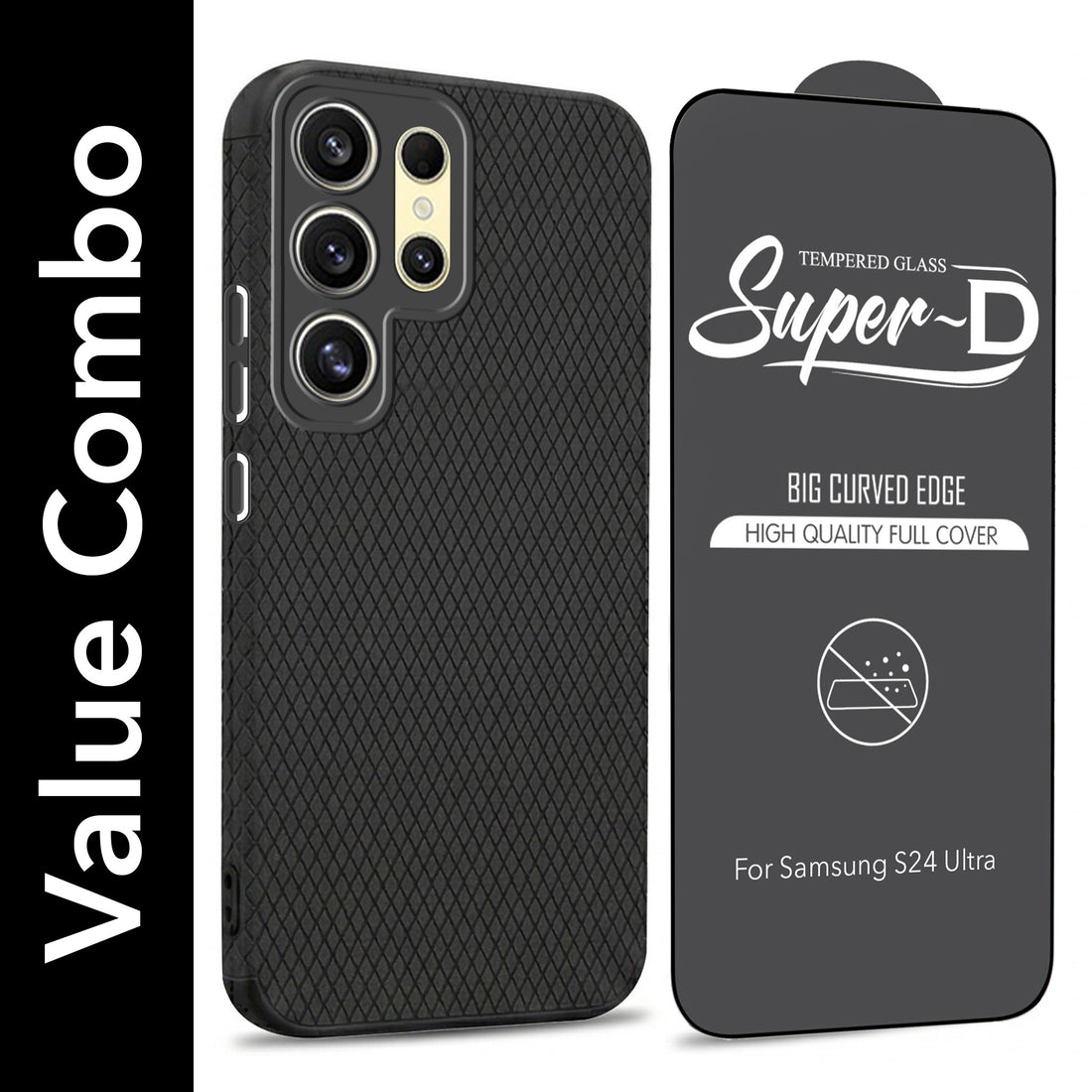 For Samsung Galaxy S24 Ultra Combo with Back Cover and 9H Tempered Glass (Liquid Silicone | Camera Protection | Oleophobic Coating Screen Glass)