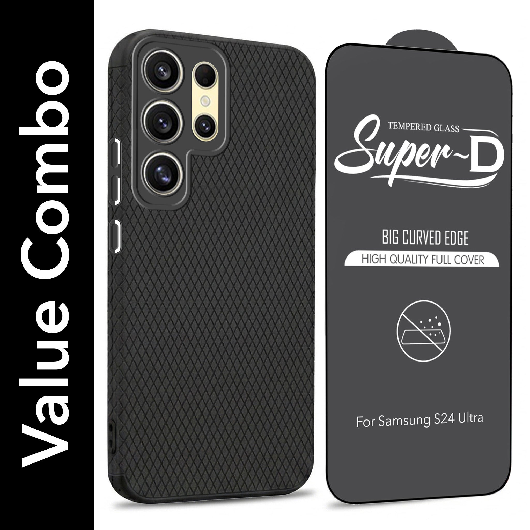 For Samsung Galaxy S24 Ultra Combo with Back Cover and 9H Tempered Glass (Liquid Silicone | Camera Protection | Oleophobic Coating Screen Glass)