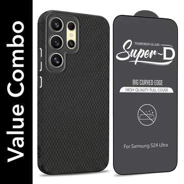 For Samsung Galaxy S24 Ultra Combo with Back Cover and 9H Tempered Glass (Liquid Silicone | Camera Protection | Oleophobic Coating Screen Glass)