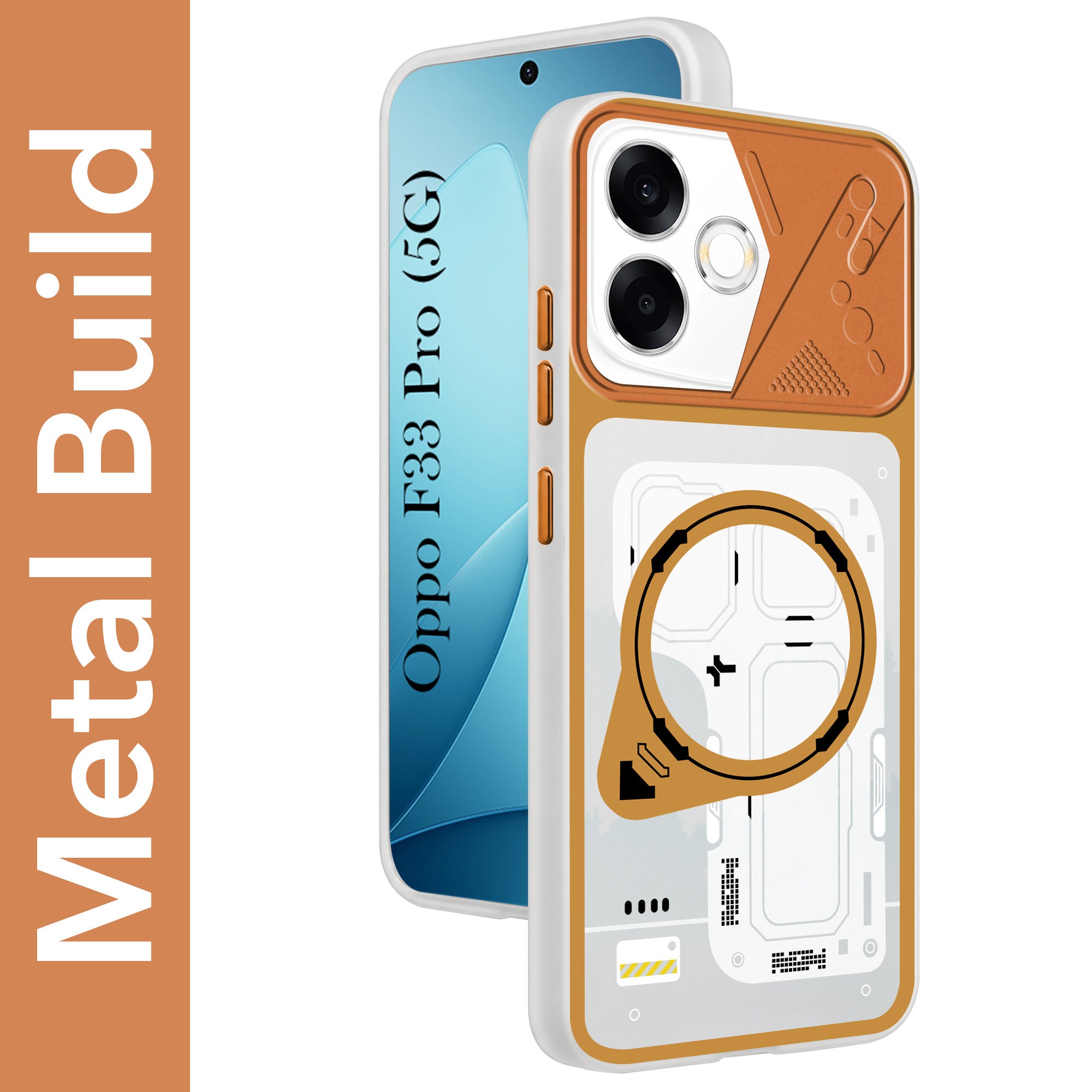 For Oppo F33 Pro 5G Metallic Back Cover Case (Metallic Camera Protection & Buttons | Translucent Milky Shade | Hard Polycarbonate)