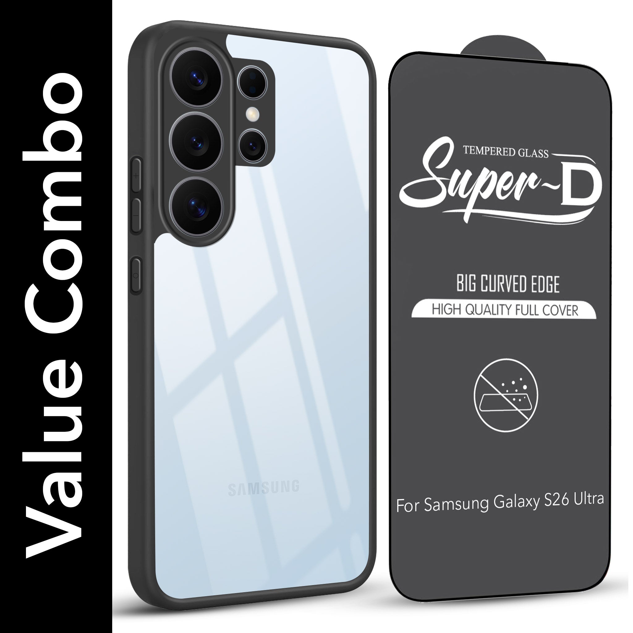 For Samsung Galaxy S26 Ultra Combo with Back Cover and 9H Tempered Glass (Lifetime Anti-Yellow | Crystal Clear Shockproof | Oleophobic Coating Screen Glass)