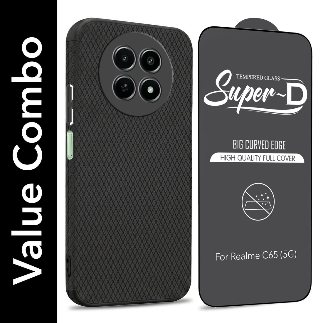 For Realme C65 5G Combo with Back Cover and 9H Tempered Glass (Liquid Silicone | Camera Protection | Oleophobic Coating Screen Glass)