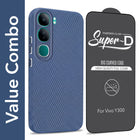 For Vivo Y300 Combo with Back Cover and 9H Tempered Glass (Liquid Silicone | Camera Protection | Oleophobic Coating Screen Glass)