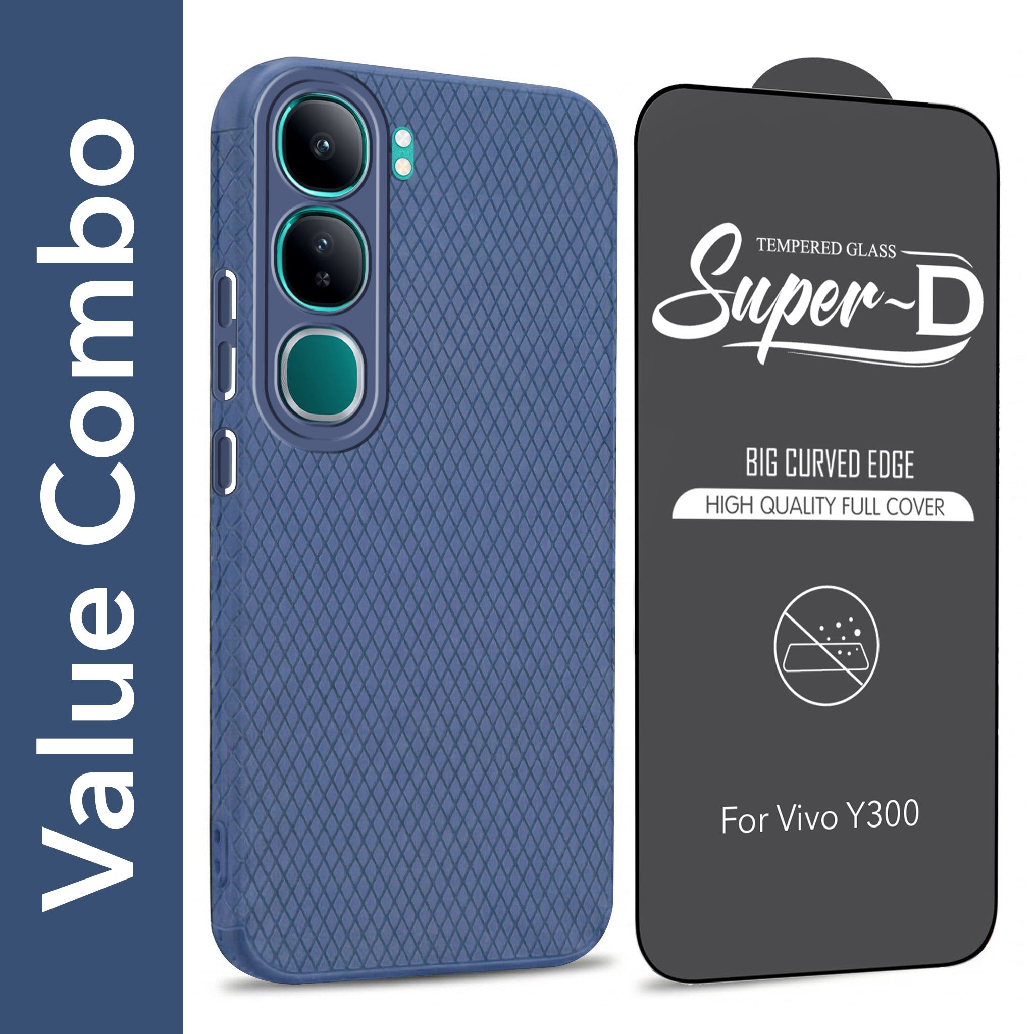 For Vivo Y300 Combo with Back Cover and 9H Tempered Glass (Liquid Silicone | Camera Protection | Oleophobic Coating Screen Glass)