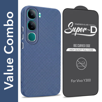 For Vivo Y300 Combo with Back Cover and 9H Tempered Glass (Liquid Silicone | Camera Protection | Oleophobic Coating Screen Glass)