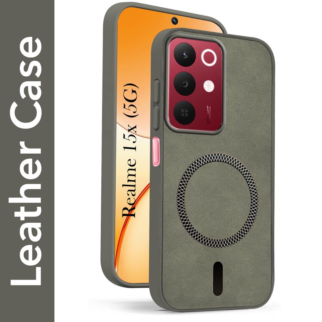 For Realme 15X Back Cover Case Leather Finish (MagSafe Compatible Wireless Charging | Soft Touch | Camera Bump Protection)