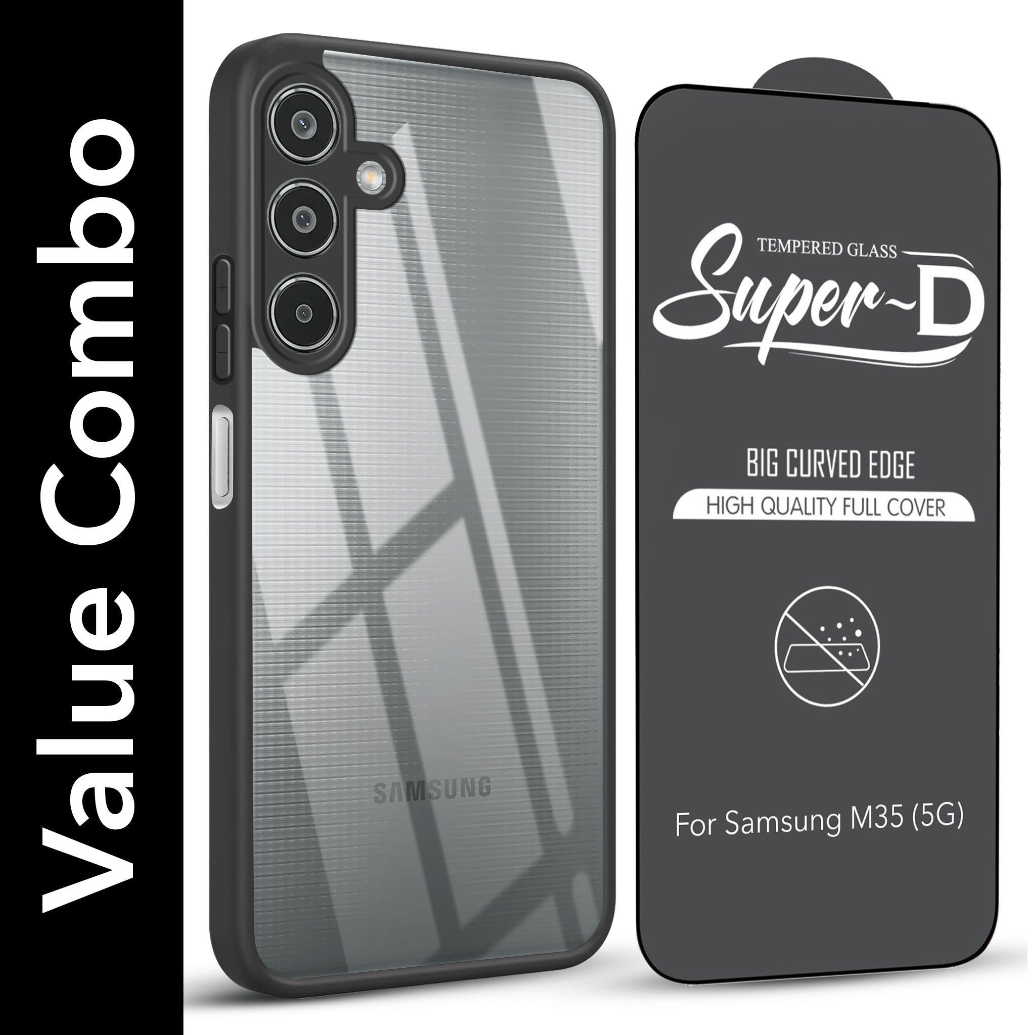 For Samsung Galaxy M35 5G Combo with Back Cover and 9H Tempered Glass (Lifetime Anti-Yellow | Crystal Clear Shockproof | Oleophobic Coating Screen Glass)