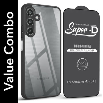 For Samsung Galaxy M35 5G Combo with Back Cover and 9H Tempered Glass (Lifetime Anti-Yellow | Crystal Clear Shockproof | Oleophobic Coating Screen Glass)