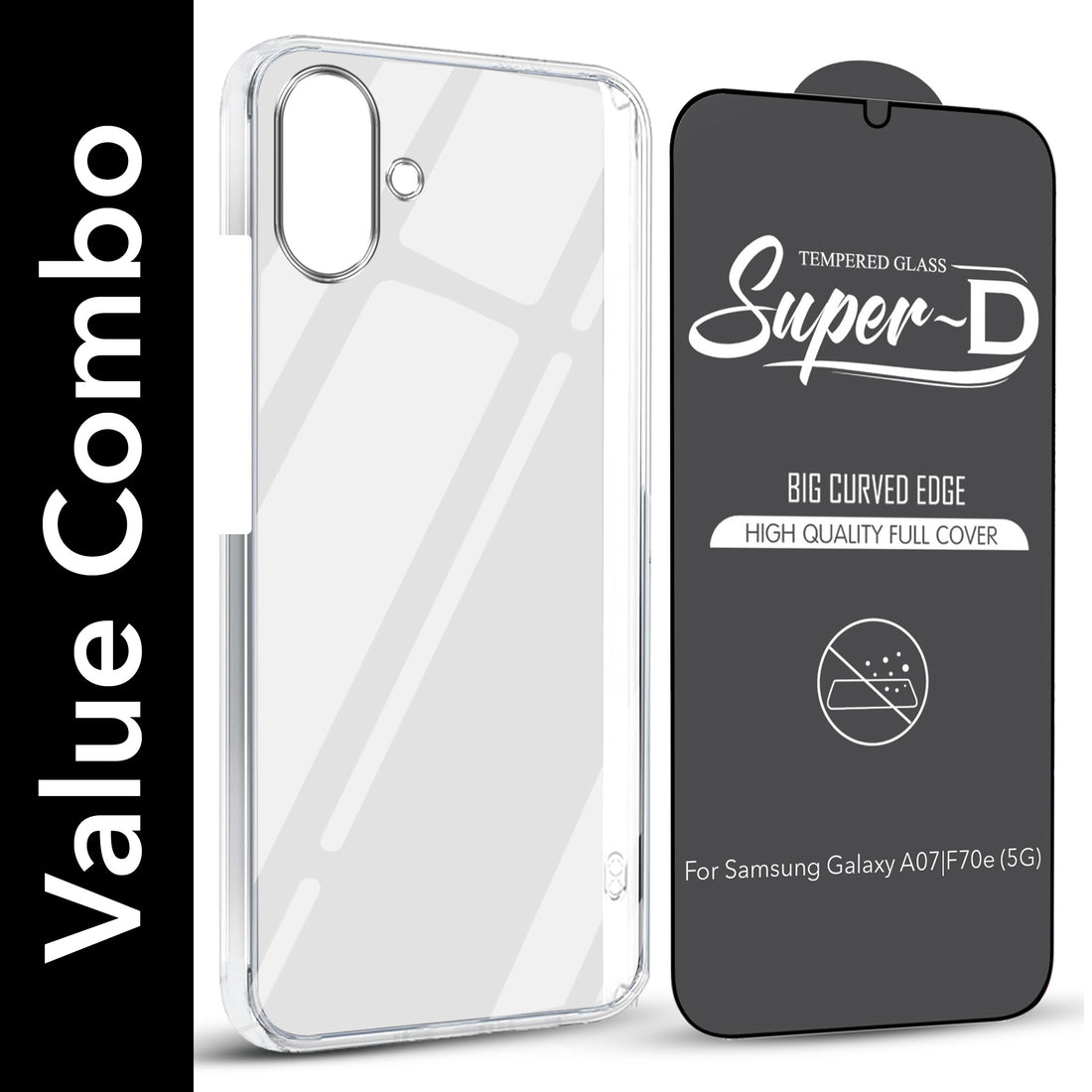 For Samsung Galaxy A07 5G | F70e 5G Combo with Back Cover and 9H Tempered Glass (Lifetime Anti-Yellow | Sleek Hard Crystal | Oleophobic Coating Screen Glass)