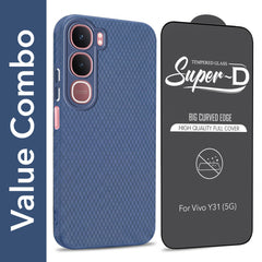 For Vivo Y31 5G Combo with Back Cover and 9H Tempered Glass (Liquid Silicone | Camera Protection | Oleophobic Coating Screen Glass)