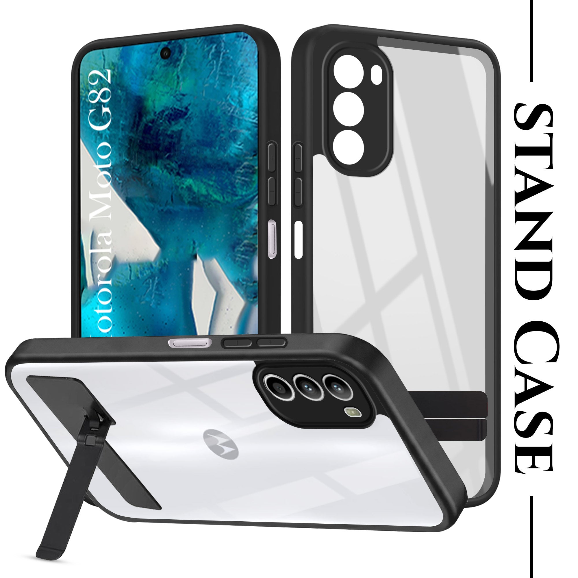 For Motorola Moto G82 5G Back Cover Case (Built-in Stand | Lifetime Anti Yellow | Kickstand Shockproof | Camera Protection | MagSafe Compatible)