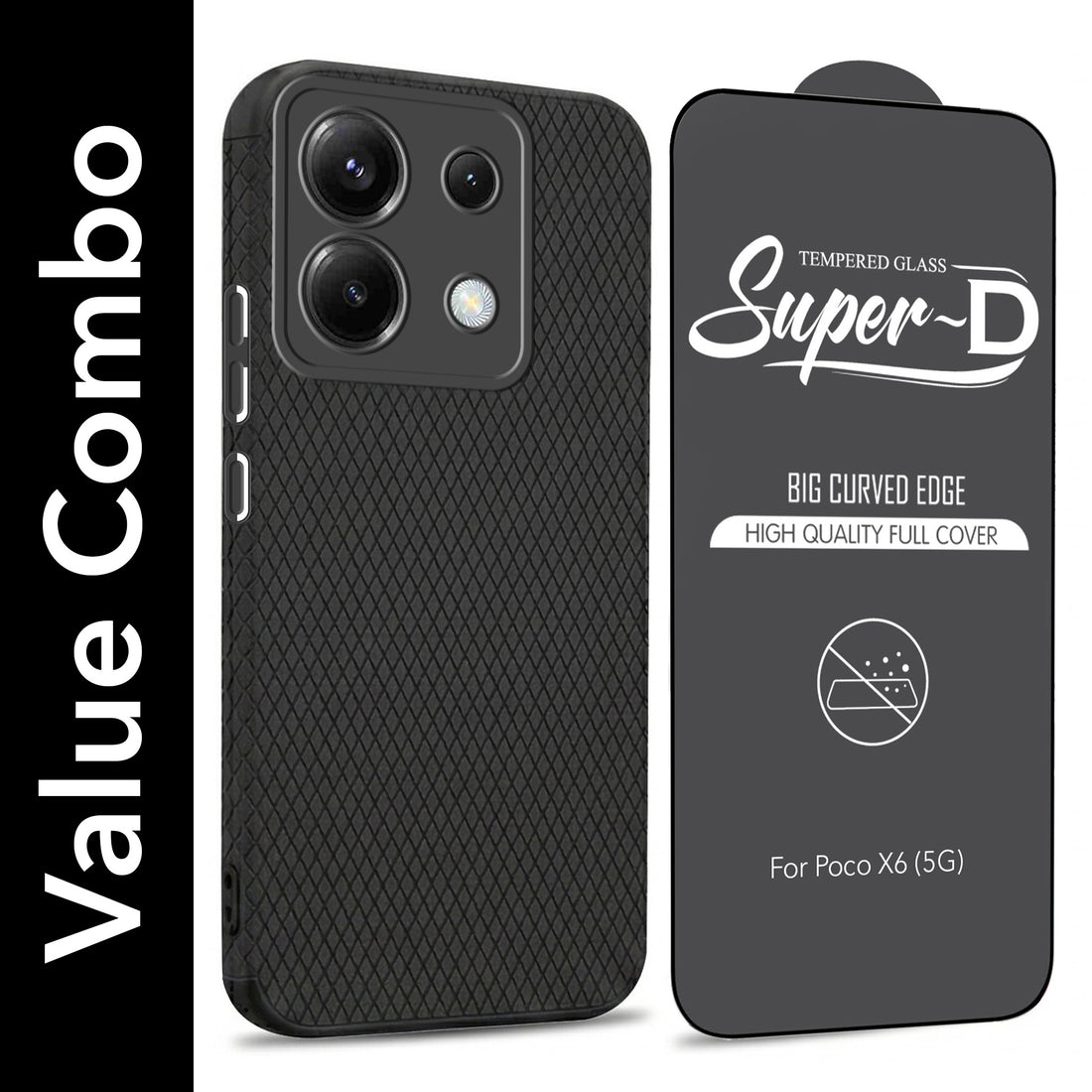 For Poco X6 5G Combo with Back Cover and 9H Tempered Glass (Liquid Silicone | Camera Protection | Oleophobic Coating Screen Glass)