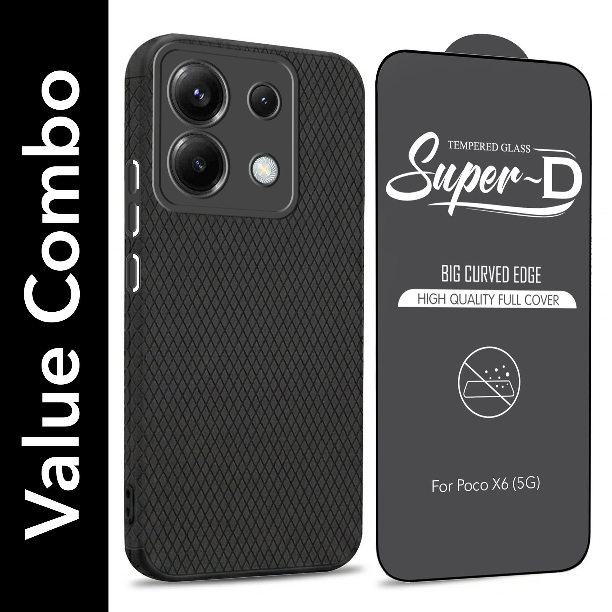 For Poco X6 5G Combo with Back Cover and 9H Tempered Glass (Liquid Silicone | Camera Protection | Oleophobic Coating Screen Glass)