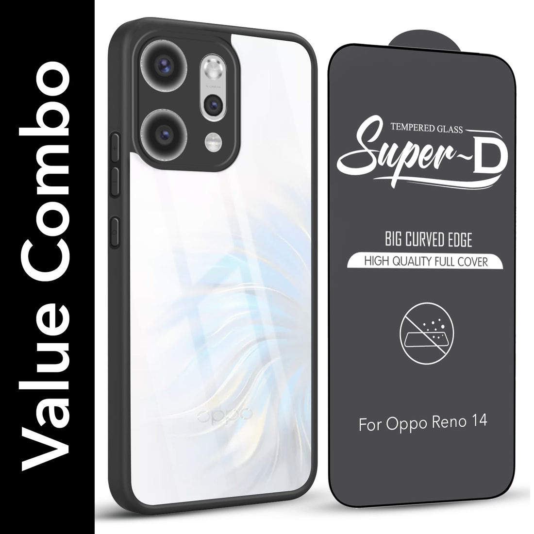 For Oppo Reno14 5G | Oppo Reno 14 5G Combo with Back Cover and 9H Tempered Glass (Lifetime Anti-Yellow | Crystal Clear Shockproof | Oleophobic Coating Screen Glass)