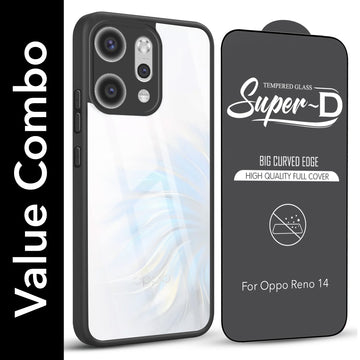 For Oppo Reno14 5G | Oppo Reno 14 5G Combo with Back Cover and 9H Tempered Glass (Lifetime Anti-Yellow | Crystal Clear Shockproof | Oleophobic Coating Screen Glass)