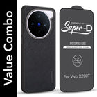 For Vivo X200T Combo with Back Cover and 9H Tempered Glass (Textured Grip Design | Micro-Fiber Cloth Inside | Oleophobic Coating Screen Glass)