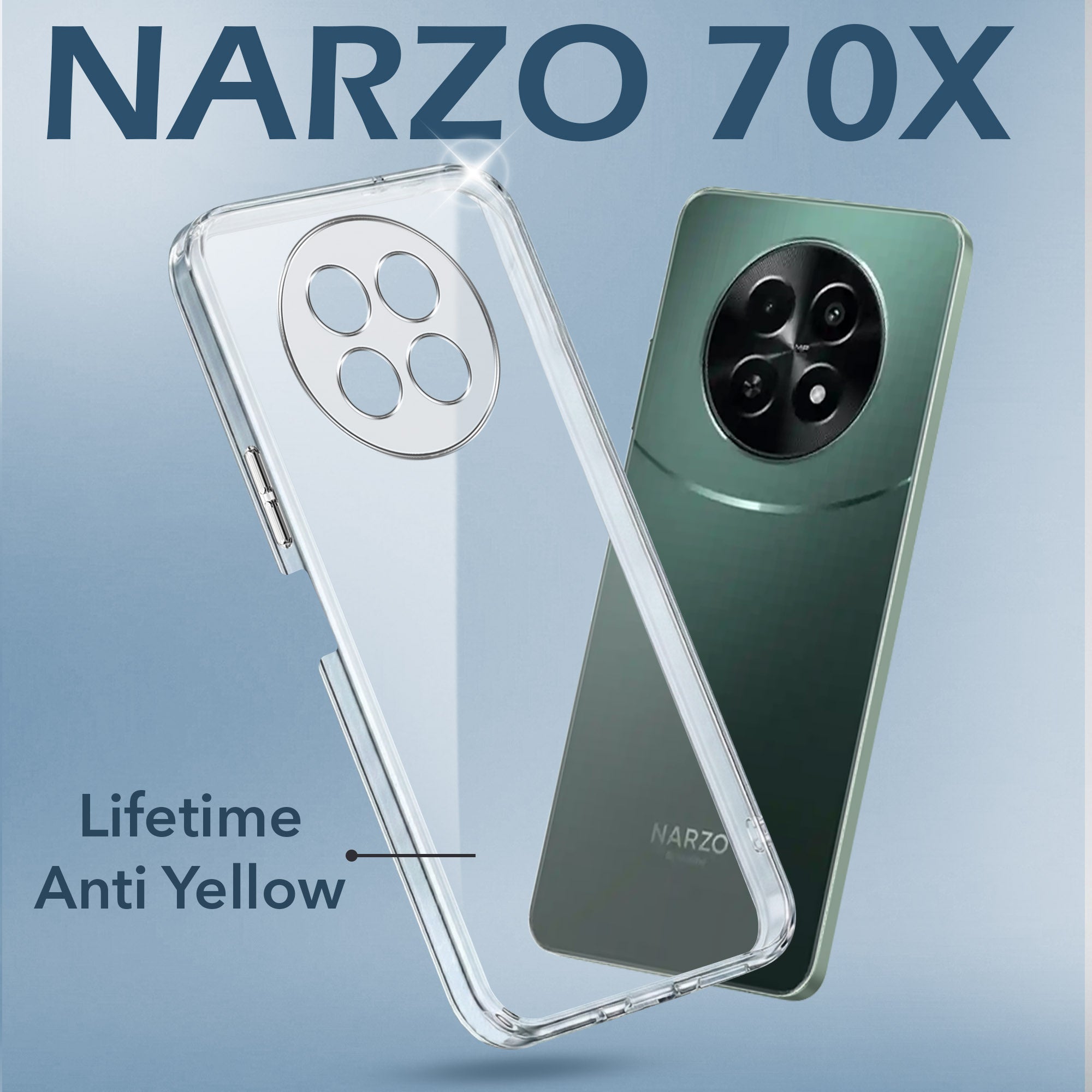 For Realme Narzo 70x 5G Back Cover Case (Hard Anti Yellow Clear Case | Sleek Hard Crystal Clear | Drop & Camera Protection | Shockproof Polycarbonate)