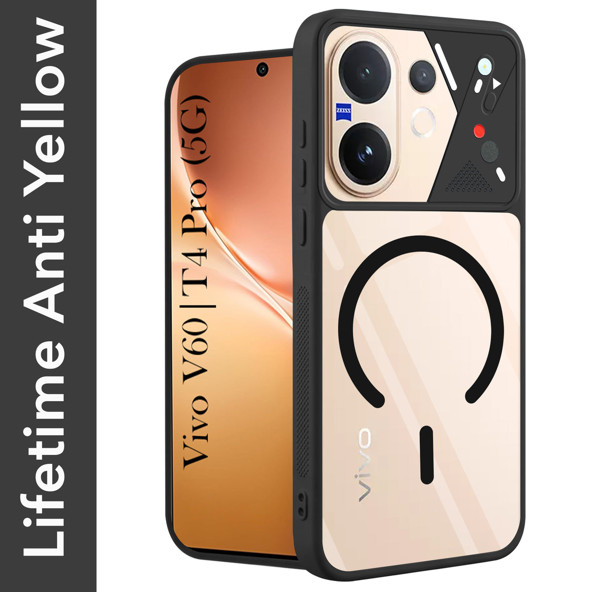 For Vivo V60 | Vivo T4 Pro Back Cover Case Lifetime Anti-Yellow Clear (Camera Protection | Side Grip | Wireless MagSafe Compatible)