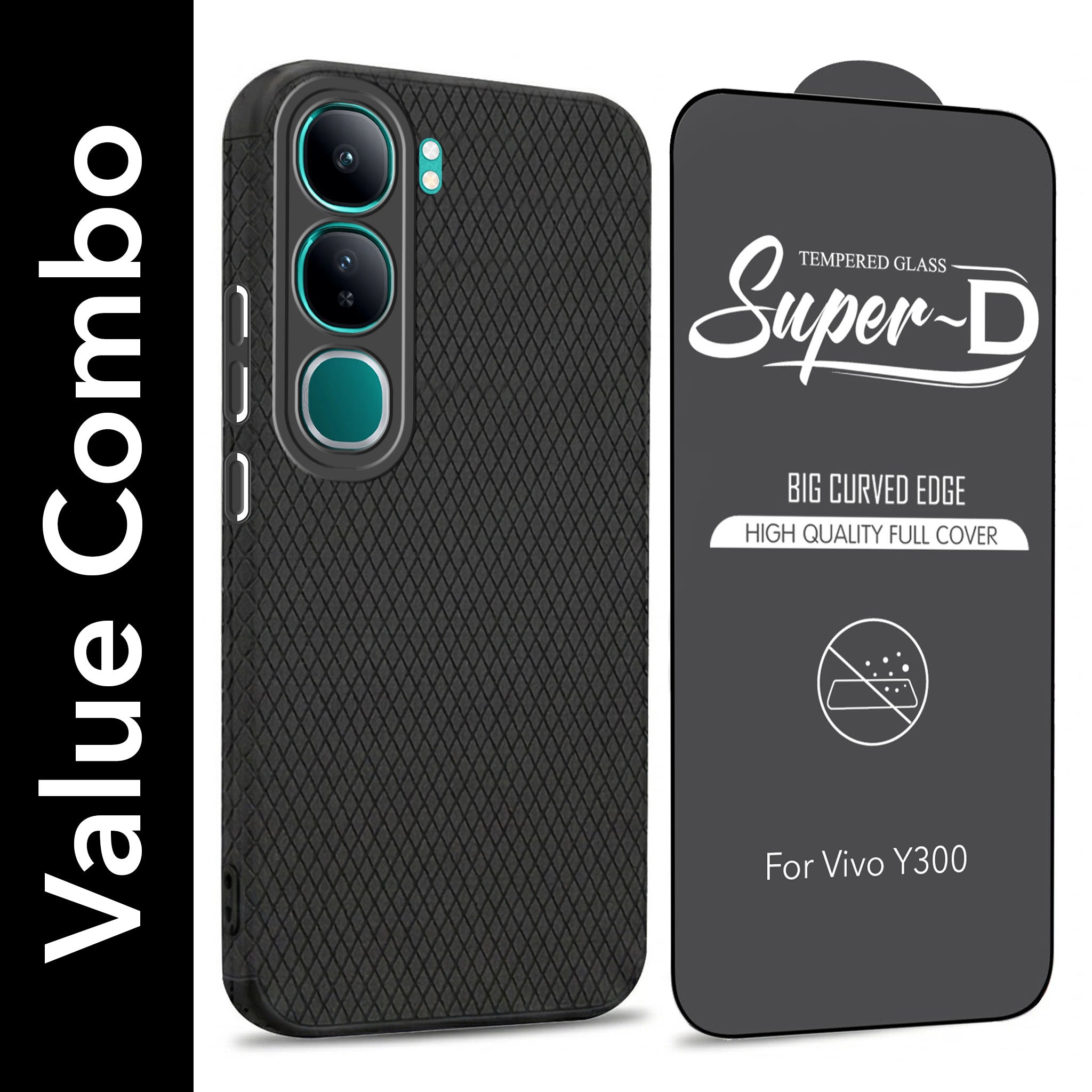 For Vivo Y300 Combo with Back Cover and 9H Tempered Glass (Liquid Silicone | Camera Protection | Oleophobic Coating Screen Glass)