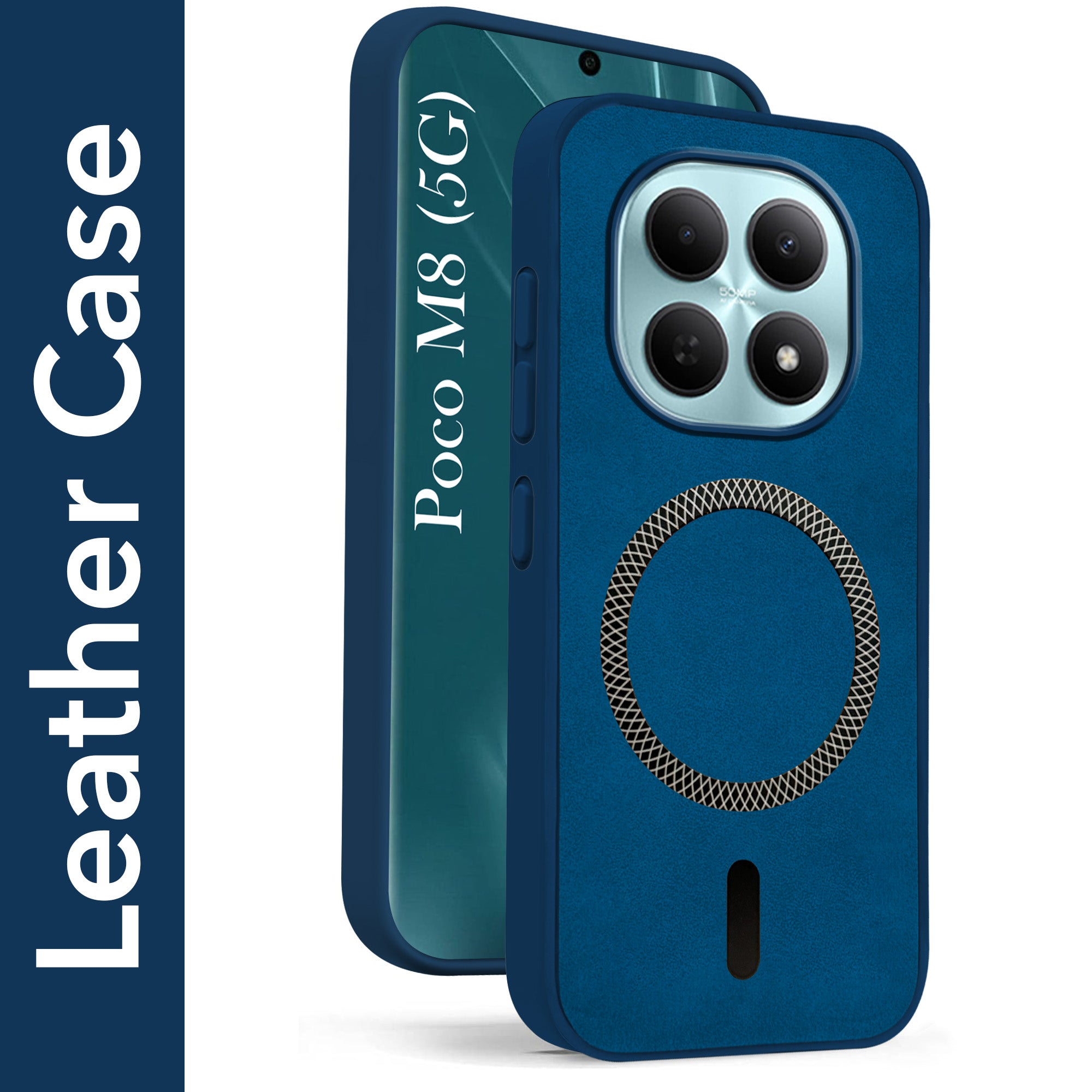 For Poco M8 5G Back Cover Case Leather Finish (MagSafe Compatible Wireless Charging | Soft Touch | Camera Bump Protection)
