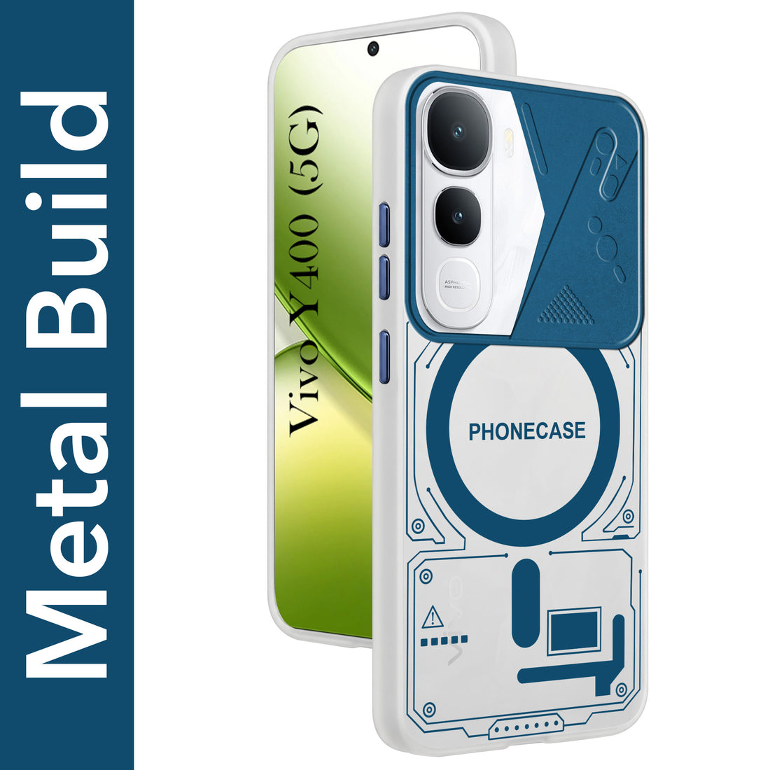 For Vivo Y400 Metallic Back Cover Case (Metallic Camera Protection & Buttons | Translucent Milky Shade | Hard Polycarbonate)
