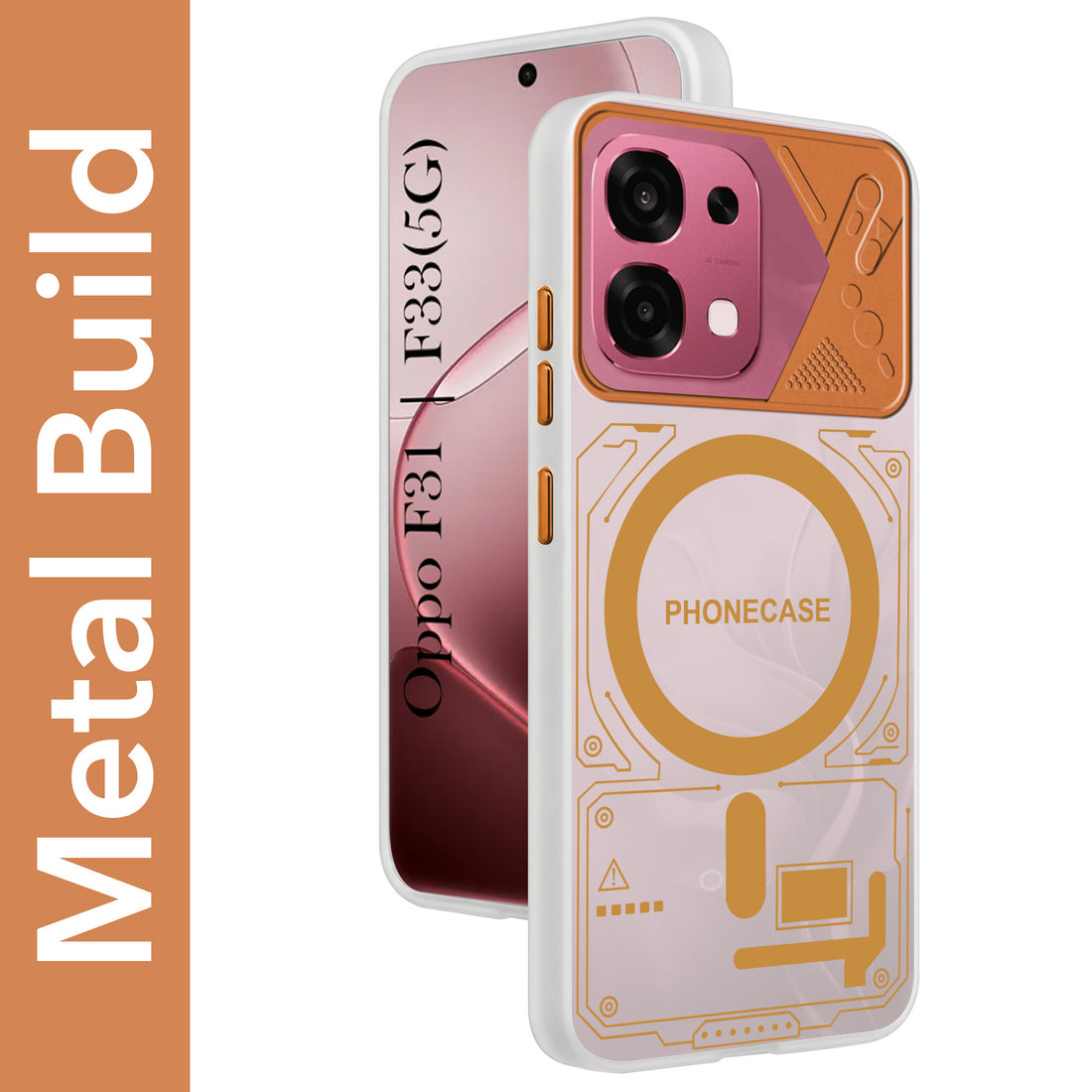 For Oppo F31 5G | Oppo F33 5G Metallic Back Cover Case (Metallic Camera Protection & Buttons | Translucent Milky Shade | Hard Polycarbonate)
