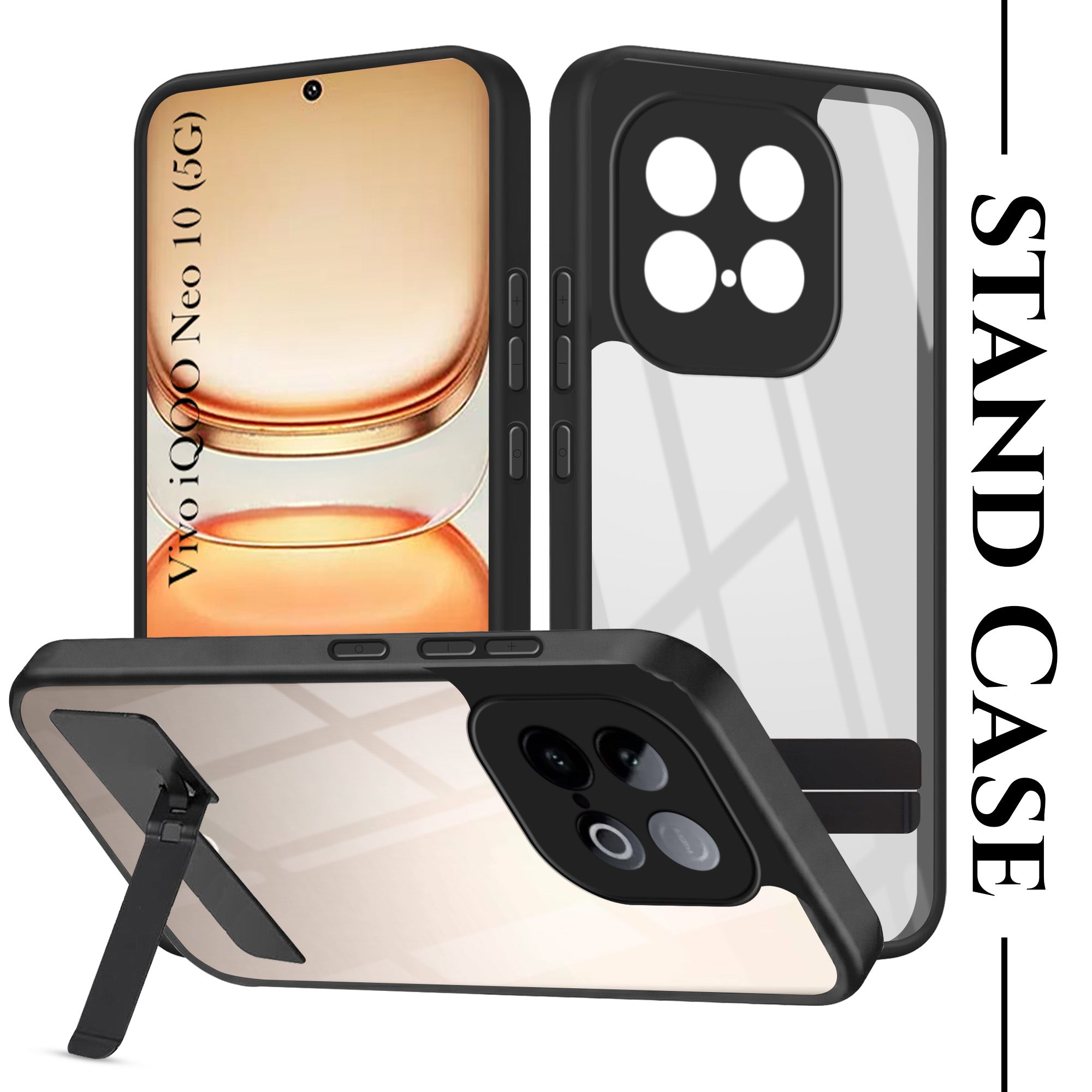 For Vivo iQOO Neo 10 Back Cover Case (Built-in Stand | Lifetime Anti Yellow | Kickstand Shockproof | Camera Protection | MagSafe Compatible)