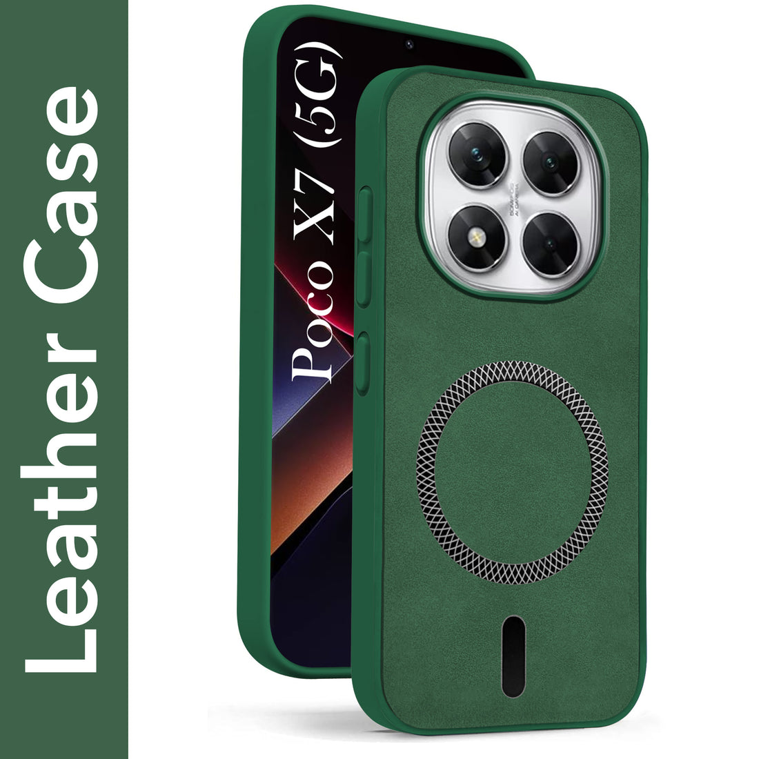 For Xiaomi Poco X7 Back Cover Case Leather Finish (MagSafe Compatible Wireless Charging | Soft Touch | Camera Bump Protection)