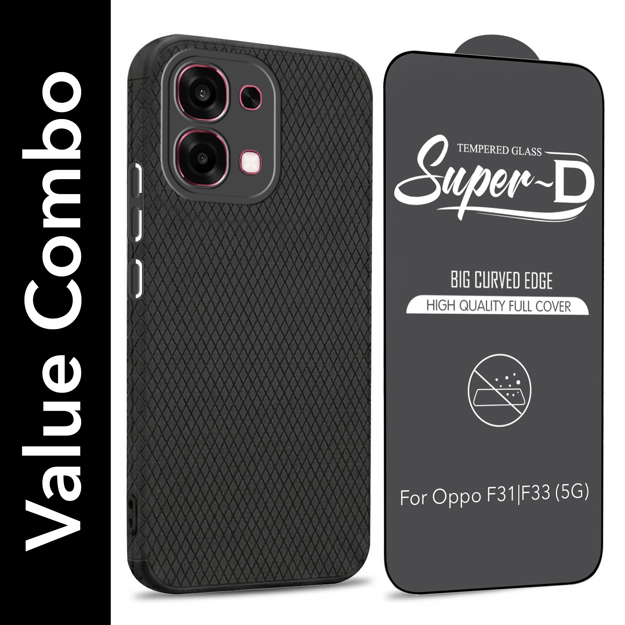 For Oppo F31 5G | Oppo F33 5G Combo with Back Cover and 9H Tempered Glass (Liquid Silicone | Camera Protection | Oleophobic Coating Screen Glass)