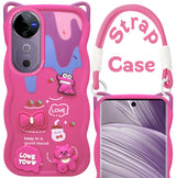 For Vivo V40 | Vivo V40 Pro 5G Back Case Cover Strap(3D embossed Figures | Strap Holder | 360* Soft Cushion with Camera Bump)