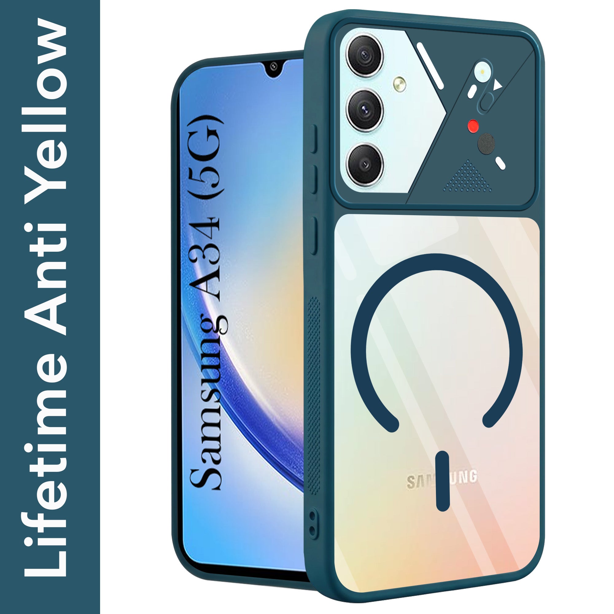 For Samsung Galaxy A34 5G Back Cover Case Lifetime Anti-Yellow Clear (Camera Protection | Side Grip | Wireless MagSafe Compatible)