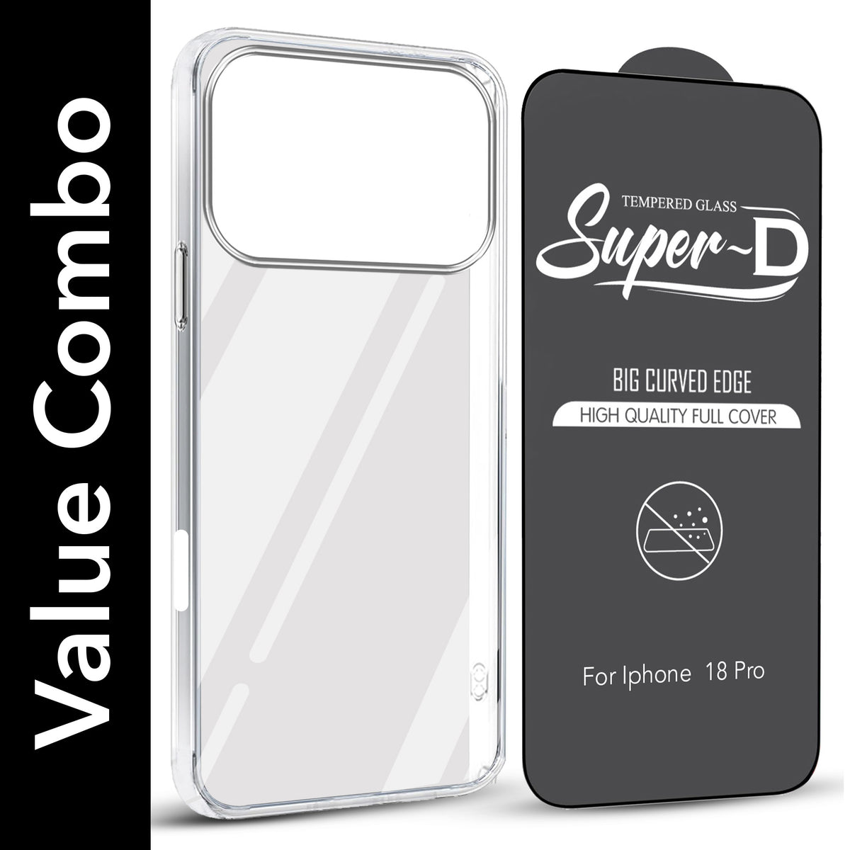 For Apple iPhone 18 Pro Combo with Back Cover and 9H Tempered Glass (Lifetime Anti-Yellow | Sleek Hard Crystal | Oleophobic Coating Screen Glass)