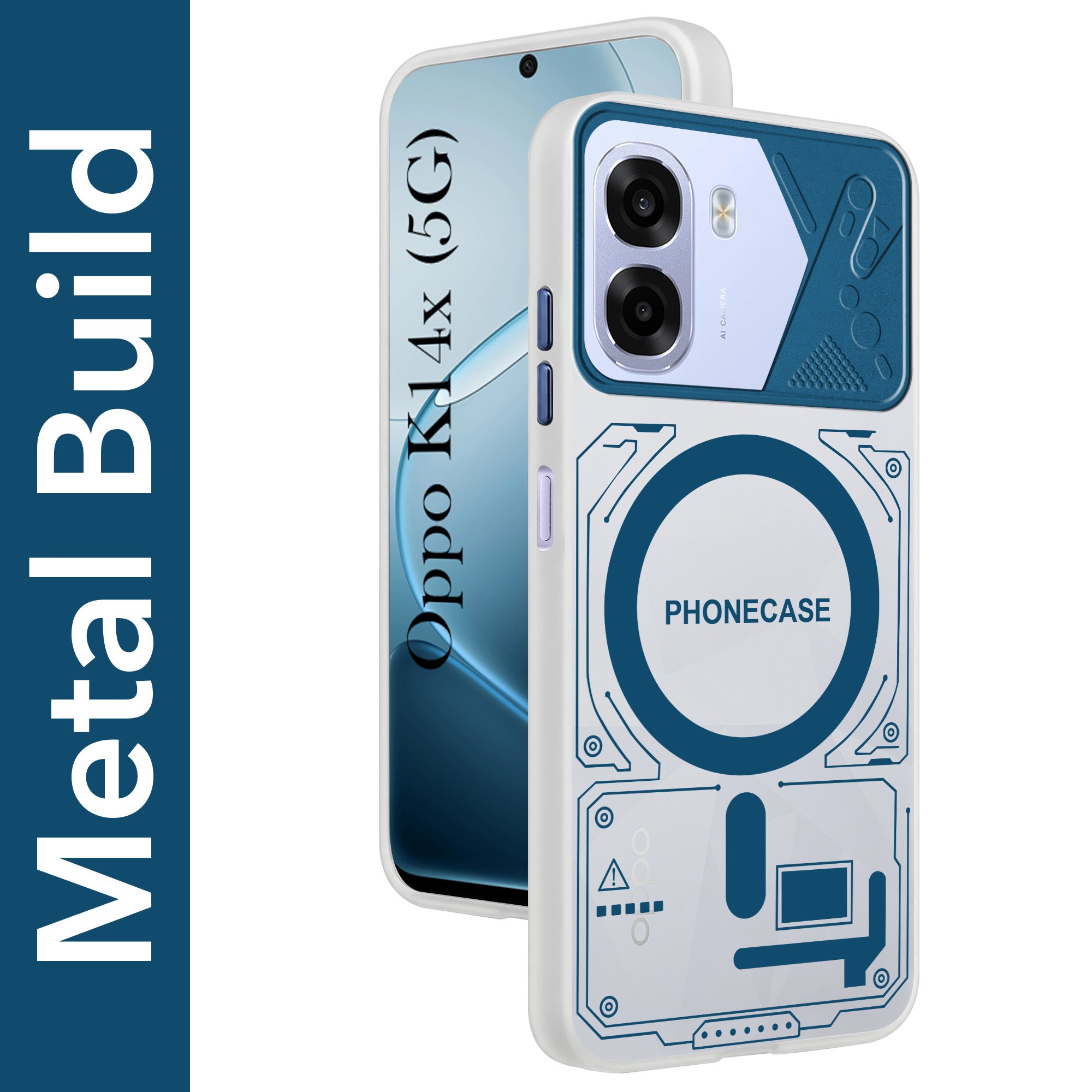 For Oppo K14x 5G Metallic Back Cover Case (Metallic Camera Protection & Buttons | Translucent Milky Shade | Hard Polycarbonate)