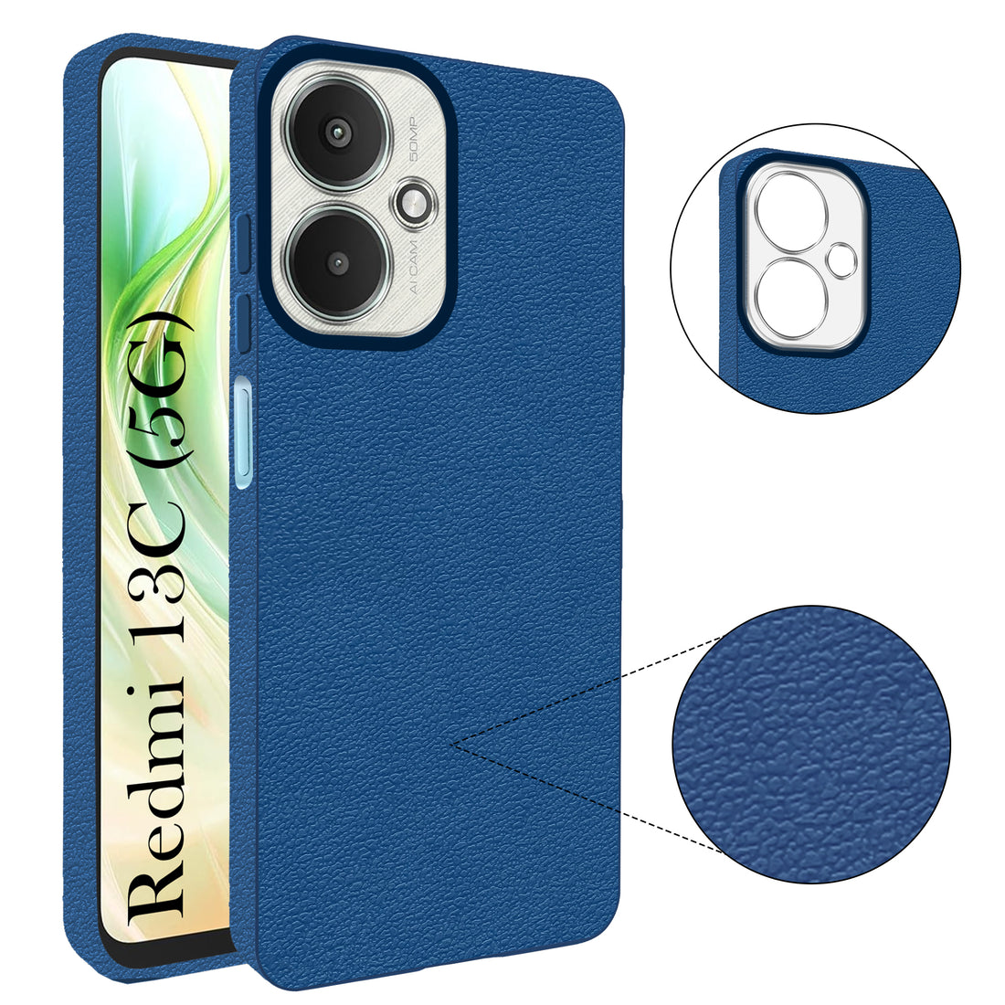 For Redmi 13C 5G  Back Cover Case (Glass Like Camera Protection | Leather Feel | Minimalist Professional Grip)