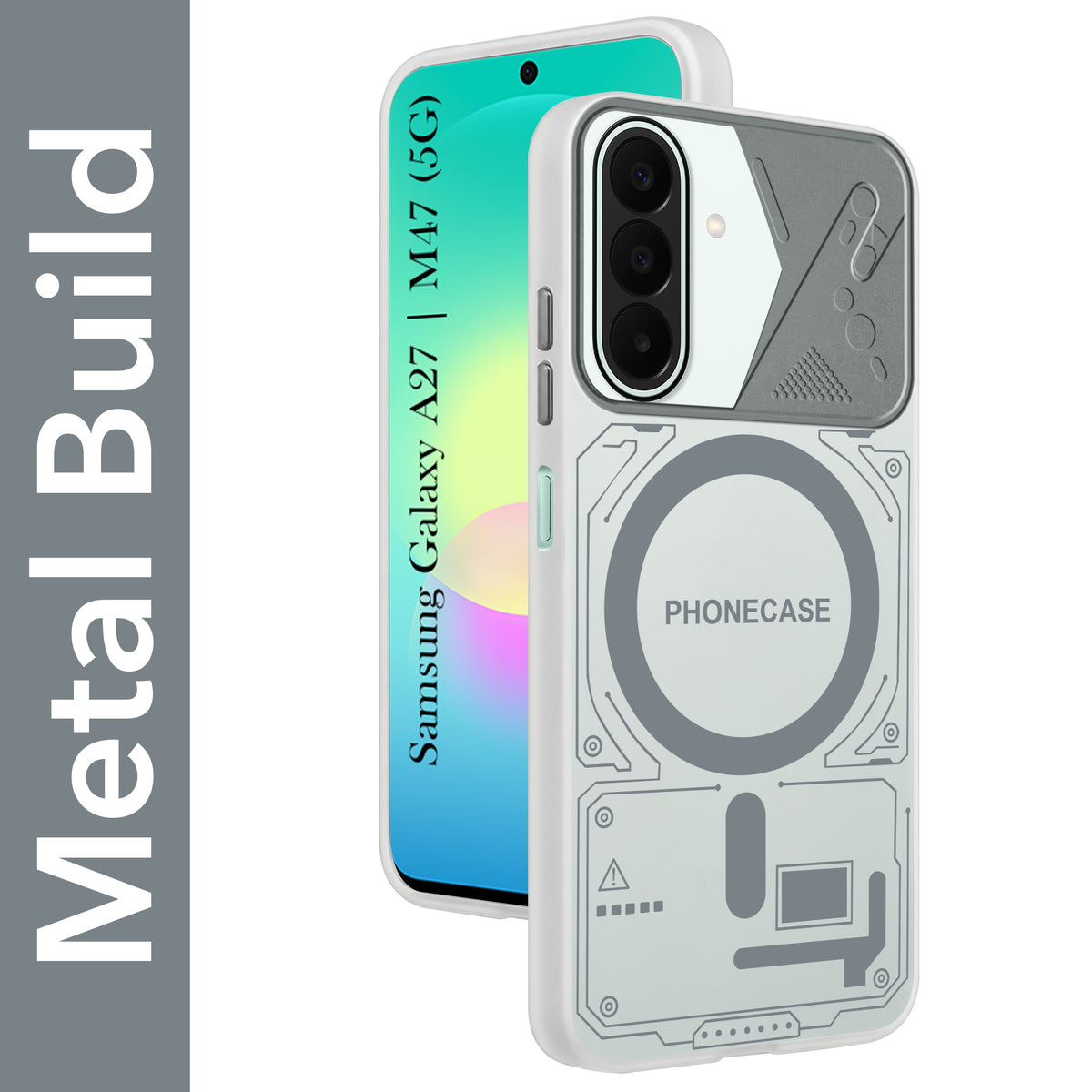 For Samsung Galaxy A27 5G | Galaxy M47 5G Metallic Back Cover Case (Metallic Camera Protection & Buttons | Translucent Milky Shade | Hard Polycarbonate)
