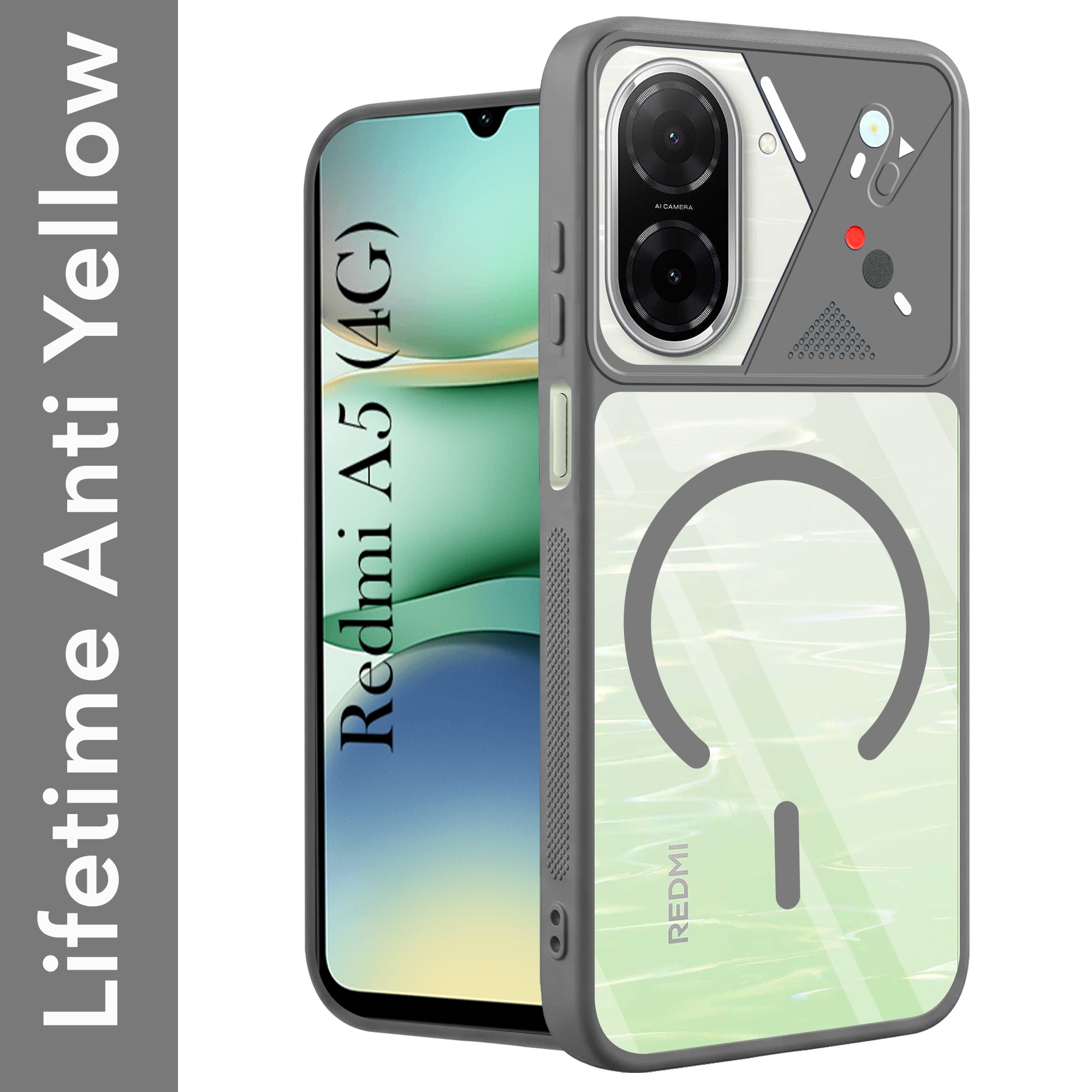 For Redmi A5 4G Back Cover Case Lifetime Anti-Yellow Clear (Camera Protection | Side Grip | Wireless MagSafe Compatible)