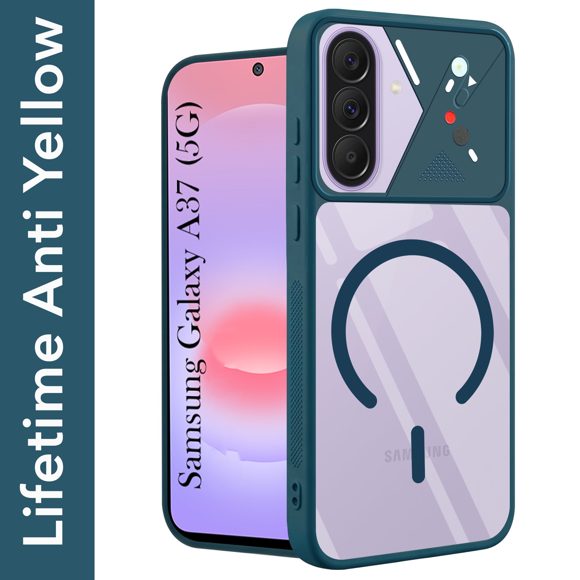 For Samsung Galaxy A37 5G Back Cover Case Lifetime Anti-Yellow Clear (Camera Protection | Side Grip | Wireless MagSafe Compatible)