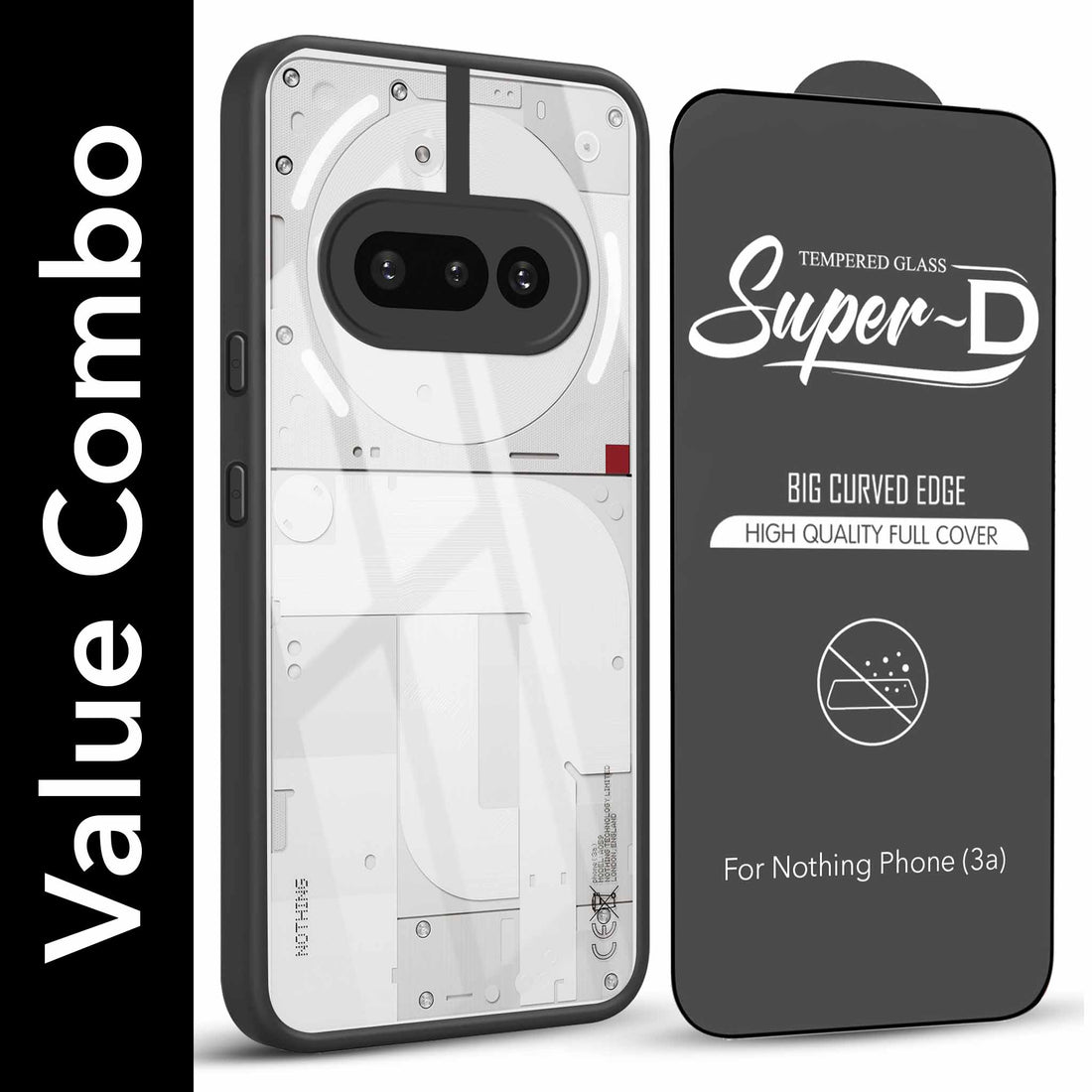 For Nothing Phone 3A Combo with Back Cover and 9H Tempered Glass (Lifetime Anti-Yellow | Crystal Clear Shockproof | Oleophobic Coating Screen Glass)