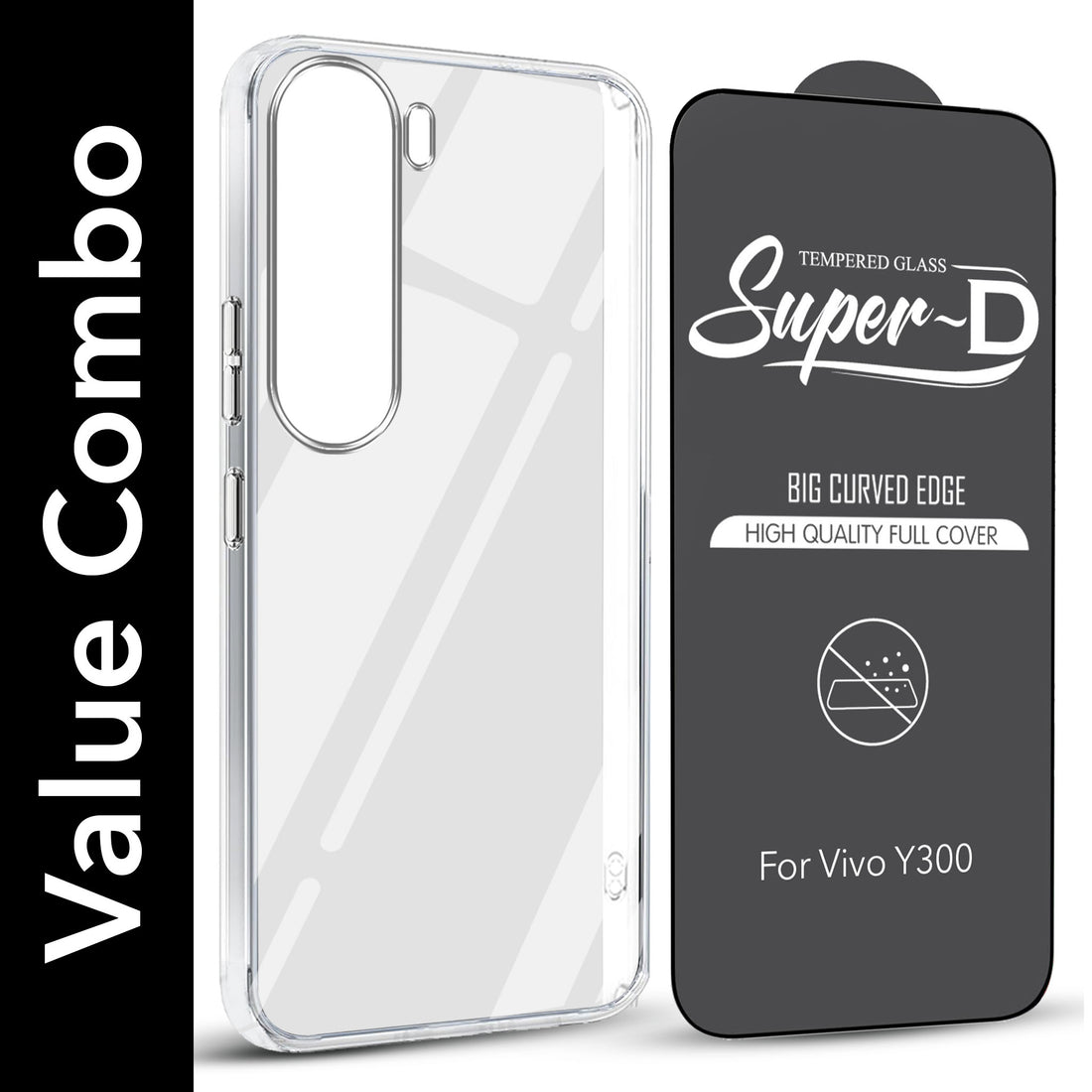 For Vivo Y300 Combo with Back Cover and 9H Tempered Glass ( Lifetime Anti-Yellow | Sleek Hard Crystal | Oleophobic Coating Screen Glass)