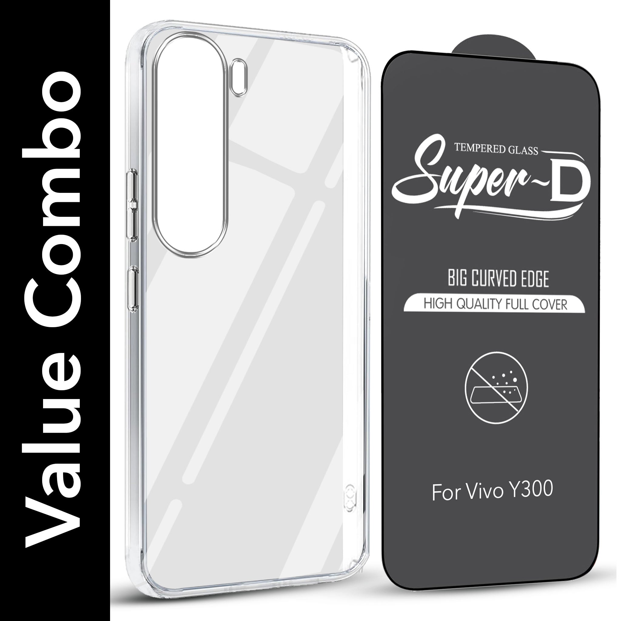 For Vivo Y300 Combo with Back Cover and 9H Tempered Glass ( Lifetime Anti-Yellow | Sleek Hard Crystal | Oleophobic Coating Screen Glass)