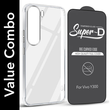 For Vivo Y300 Combo with Back Cover and 9H Tempered Glass ( Lifetime Anti-Yellow | Sleek Hard Crystal | Oleophobic Coating Screen Glass)